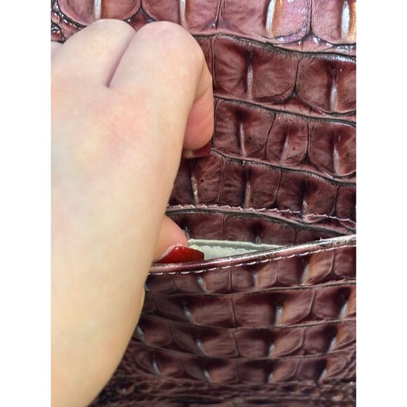 Brahmin Croc-Embossed Leather Shoulder Bag Deep Rose With Adjustable Strap - Picture 8 of 11